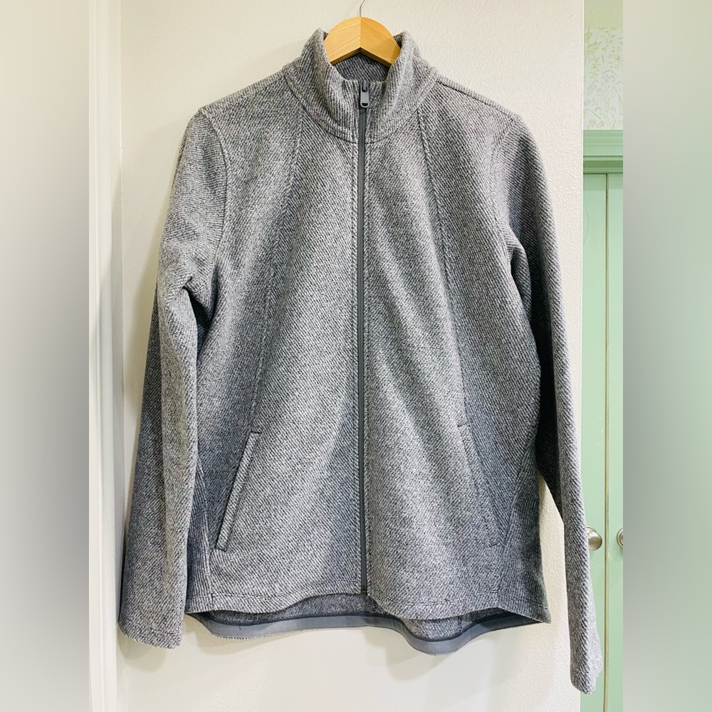 Athleta Stroll Fleece Full Zip Heathered Gray Herringbone Jacket Large
